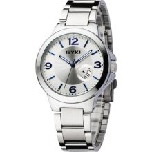 Eyki Stainless Steel Strap With White Dial Blue Numbers And Date Watch Et02