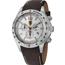 Ferrari Men's 'Scuderia' Silver Dial Brown Strap Chronograph