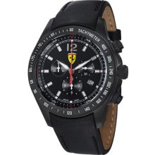 Ferrari Watches Men's Scuderia Chronograph Black Dial Black Calf Skin