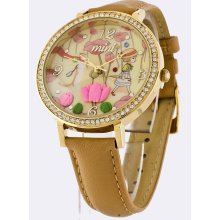 Floral Dial Crystal Case Watch