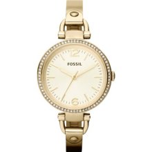 FossilÂ® Gold Ladies Gold Tone Stainless Steel Georgia 3-Hand Glitz Watch