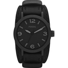 Fossil Jr1364 Black Clyde Stainless Steel And Leather Watch