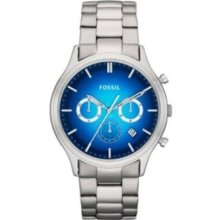 Fossil Men's Ansel Chronograph Stainless Steel Blue Dial Watch - Fossil FS4674