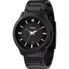 Fossil Men's Black Dial Fs4465 Stainless-steel Quartz Watch With Rhinestone.