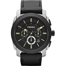 Fossil Men's Machine FS4731 Black Leather Quartz Watch with Black Dial