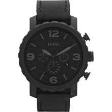 Fossil Nate Chronograph Leather Watch Black - JR1354