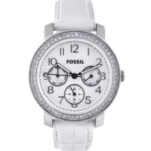 Fossil Women's Es2980 Crocodile Leather Chronograph White Dial Watch