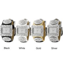 Geneva Platinum Women's Rhinestone-accented Fleur de Lys Buckle Watch (White)
