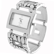 Geneva Platinum Women's Textured Stretch Watch (Silver)