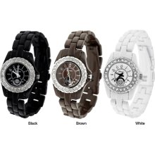 Geneva Women's Platinum Rhinestone Metal Link Watch (White - White)