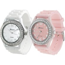 Gp By Brinley Co. Women's Rhinestone-accented Silicone Watch (set Of 2)