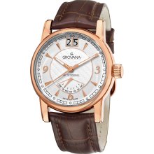 Grovana Men's 'Day Retrograde' Brown Leather Strap Quartz Watch