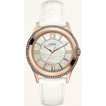 Guess Gold-Tone White Leather Women's Watch U11679L1