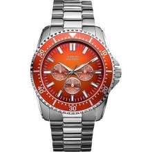 Guess Men's U12618G3 Silver Stainless-Steel Quartz Watch with Orange Dial