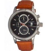 Hawk Eye Men's Leather Watch - Primary Color: Orange / Silver ...