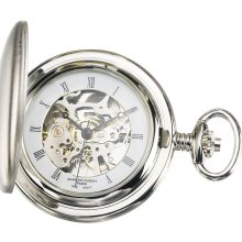 Hunter Case Pocket Watch with Curb Chain in Chrome Satin Finish