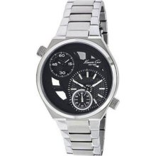 Kenneth Cole Mens New York Transparency Dual Time Stainless Watch - Silver Bracelet - Black Dial - KC3991