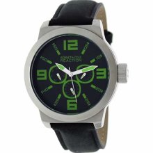 Kenneth Cole Mens Reaction Analog Stainless Watch - Black Leather Strap - Black Dial - RK1266