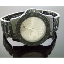 King Master 50MM 12 Diamond Silve Face Black Case watch