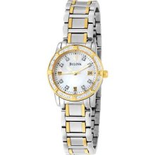 Ladies Dress Bulova Quartz Gold Tone & Stainless Steel Diamond Watch 98r107