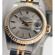 Ladies Rolex Datejust 18k Gold & Stainless Steel Silver Dial 79173