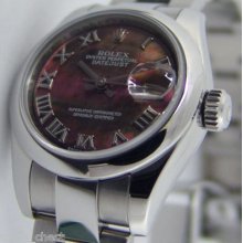 Ladies Rolex Datejust Stainless Tahitian Roman Dial 179160