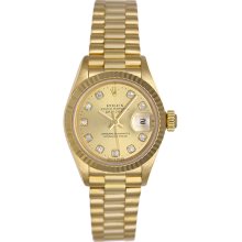 Ladies Rolex President 18k Gold & Factory Diamond Watch 69178