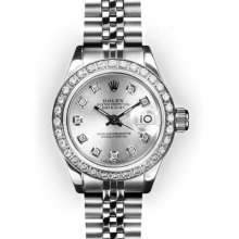 Ladies Stainless Steel Silver Dial Beadset Bezel Rolex Datejust (601)