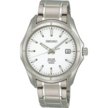 Men Seiko SNE139 Titanium Solar Quartz White Dial Link