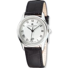 Men's Black Leather Band Watch by Charles Hubert