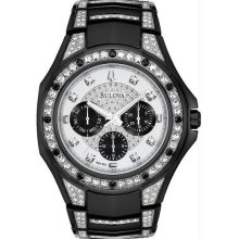 Men's Black Stainless Steel Sport Day Date Silver Tone Crystal Dial