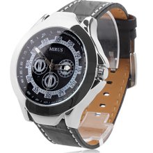 Men's Bold Number PU Analog Quartz Wrist Watch (Black)