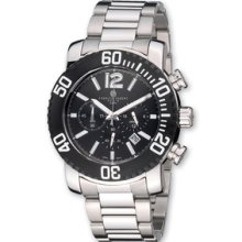 Mens Charles Hubert Stainless Steel Black Dial Chronograph