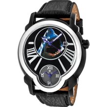 Men's Dare Devil Dual Time Black/Black MOP Dial Black Genuine Sha ...