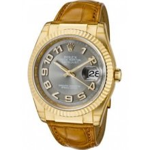 Men's Datejust Automatic Light Grey Dial Light Brown Genuine Crocodile