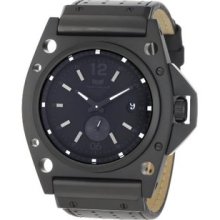 Men's DEC003 Decibel Matte Black Ion-Plated Black Leather