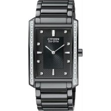 Men's Eco-Drive Strainless Steel Palidoro Diamond Accented Bezel and Dial Black