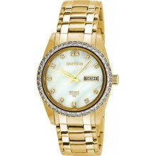 Men's Gold Tone Automatic Dress Mother of Pearl Dial Crystal