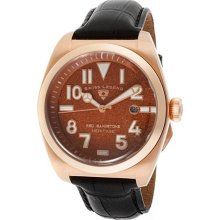 Men's Heritage Red Sandstone Dial Rose Gold Tone IP Case Black Ge ...