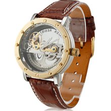 Men's Hollow Engraving Style PU Analog Automatic Wrist Watch (Brown)