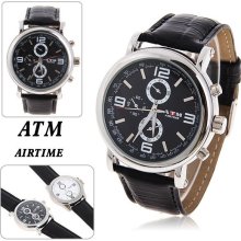 mens new ATM airtime analog chrome watch w/ black face w/black PU leather