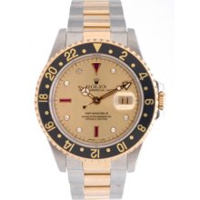 Men's Rolex GMT-Master II Watch 16713 Custom Champagne Serti Dial