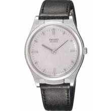 Men's Seiko S23159 Quartz Black Braille Leather Strap Silver Dial