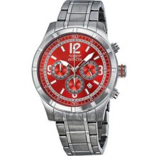 Men's Specialty Stainless Steel Case and Bracelet Chronograph Red Tone Dial Date