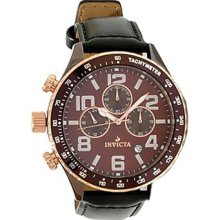 Men's Stainless Steel Case Brown Dial Chronograph Leather Strap