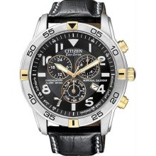 Men's Stainless Steel Case Eco-Drive Chronograph Alarm Perpetual Calendar Black