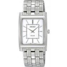 Men's Stainless Steel Dress Solar Quartz White Dial Link Bracelet