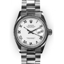 Mens Stainless Steel Oyster White Dial Fluted Bezel Rolex Datejust