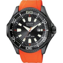 Men's Stainless Steel Promaster Eco-Drive Diver Orange Rubber Strap