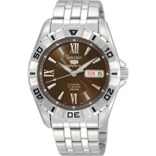 Men's Stainless Steel Seiko 5 Sports Automatic Brown Dial Rotating Bezel